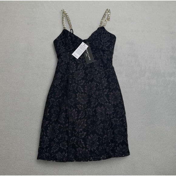 NWT Marciano Guess Mini Dress US 0 Black Gold Chain Strap Sleeveless Party EU 36 - Picture 1 of 10